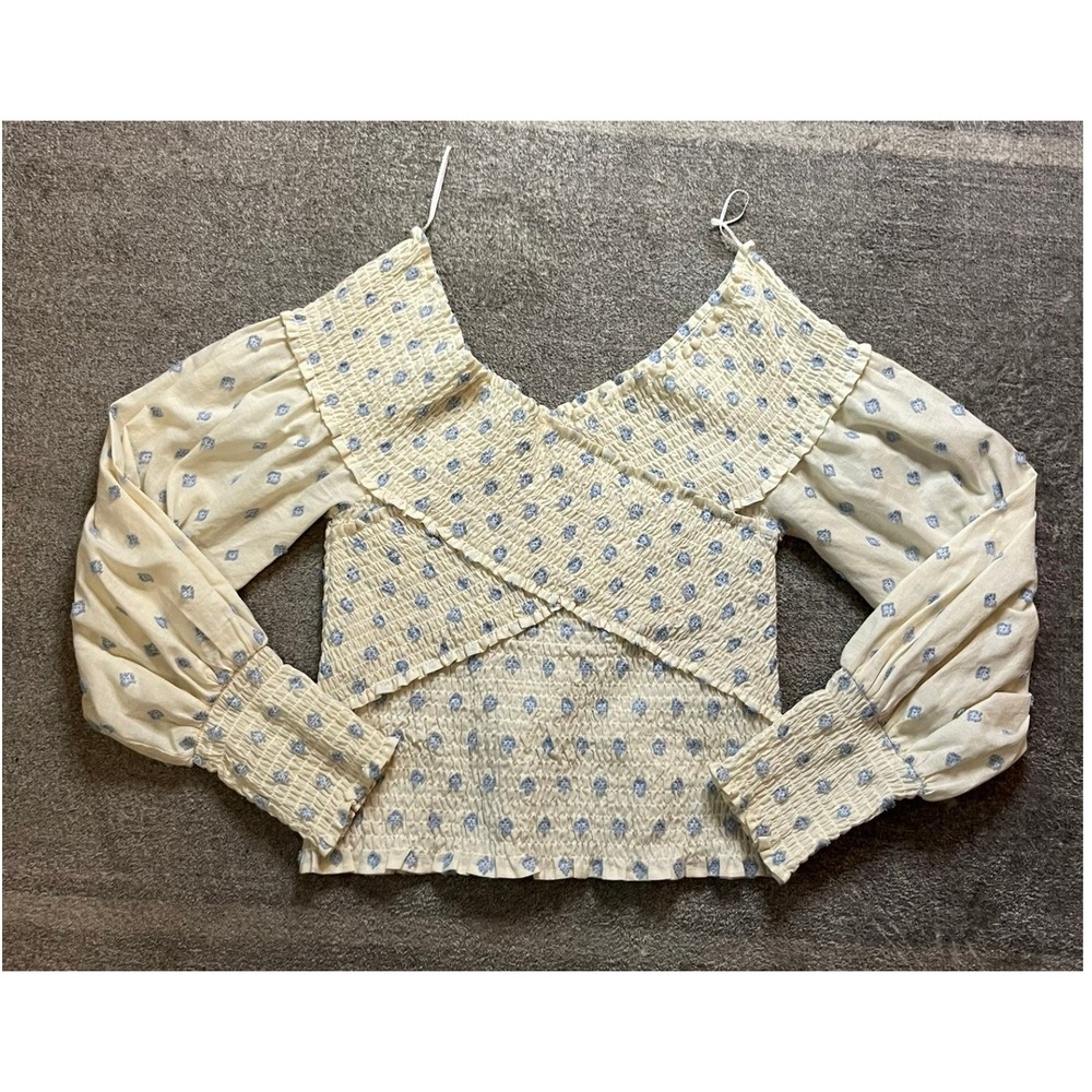 BB Dakota Steve Madden Smocked Floral Clip Off the Shoulder Cream Puff Sleeve